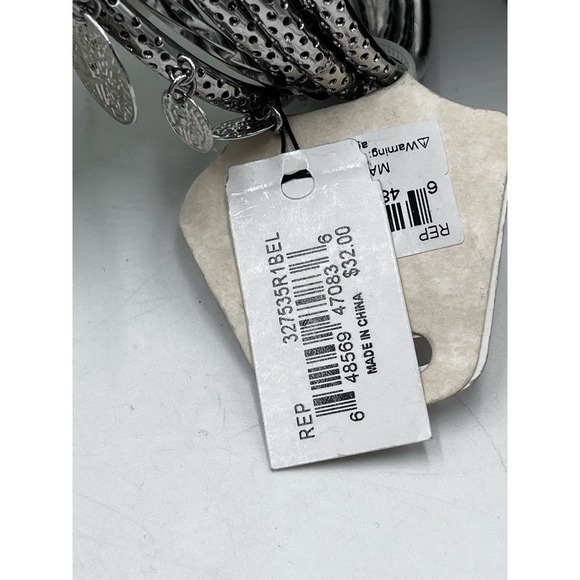 Erica Lyons Designer Silver Tone Coin Charm Bangle Set New - Picture 3 of 7